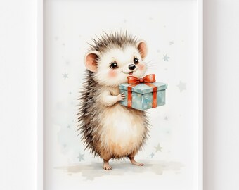 Hedgehog Nursery Print – Watercolor Woodland Animal Art (Digital Download)