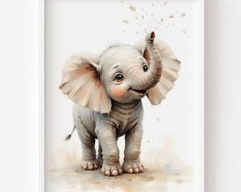 Watercolor Baby Elephant Print – Safari Nursery Wall Art (Digital Download)