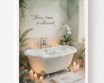 Vintage Bathtub Spa Scene Print – Moody Farmhouse Decor (Digital Download)