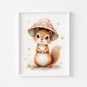 Chipmunk in Mushroom Hat Print: Whimsical Cottagecore Woodland Art (Digital Download)