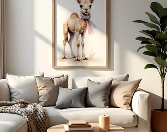 Baby Camel Nursery Art, Watercolor Scarf Decor (Digital Download)