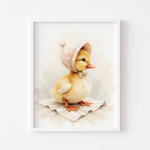 Vintage Duckling in Bonnet Printable - Charming Cottagecore Nursery Art, Rustic Farmhouse Wall Decor, Cute Animal Painting, Digital Print 11