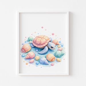 Pastel Sea Turtle Print: Coastal Nursery Wall Art (Digital Download 74)