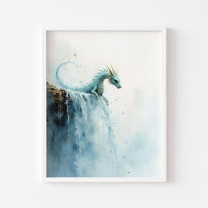 Mystische Drachen Wasserfall Druck: Fantasy Landschaft Kunst (Digitaler Download 413)