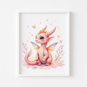 Printable Cute Dragon Art - Whimsical Fantasy Creature Illustration, Kids Room Decor, Magical Nursery Wall Art, Adorable Dragon Print 3