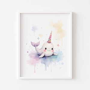 Watercolor  Narwhal Nursery Art Print (Digital Download 80)