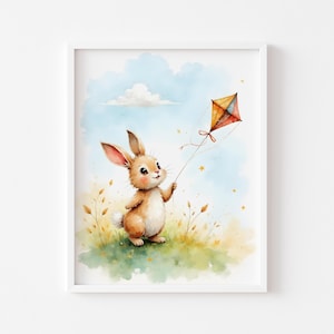 Frühling Hase Drachen Print: Vintage Kunst fürs Kinderzimmer (Digitaler Download)