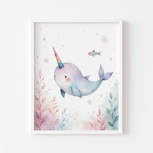 Pastel Watercolor Narwhal Print: Whimsical Kids Room Decor (Digital Download)