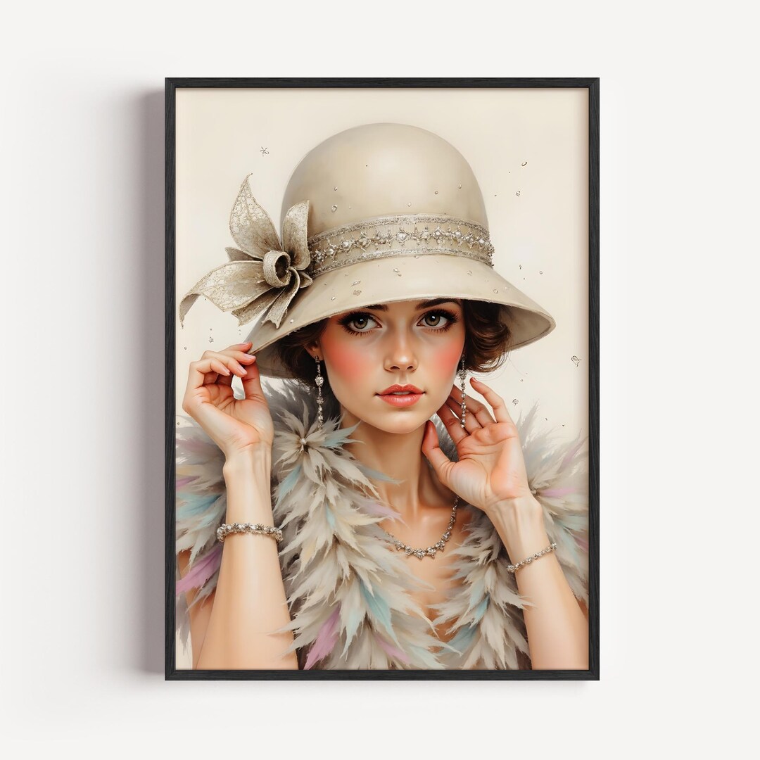 Vintage Flapper Woman Portrait, Printable 1920s Art, Glamorous Fashion ...