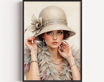 Portrait d'une flapper des années 1920, estampe d'art glamour (téléchargement numérique)