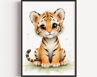 Stampa di un cucciolo di tigre ad acquerello – Arte di animali per la cameretta (Download digitale)