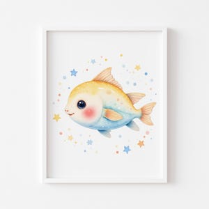 Schattige vis afdrukbare muurkunst - schattige vis illustratie, decor kinderkamer, speels onderwaterthema, kinder oceaankunst print 52