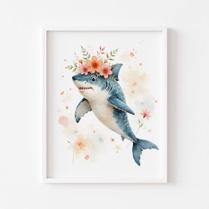 Floral Shark Wall Art: Whimsical Ocean Animal Print (Digital Download 83)