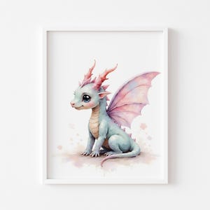 Whimsical Baby Dragon Watercolor Print: Fantasy Nursery Decor (Digital Download 15)