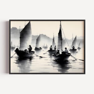 Chinese Fishing Boat Painting - Etsy
