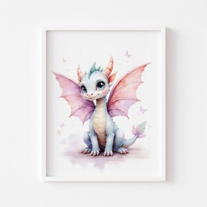 Cute Dragon Illustration - Printable Fantasy Creature Wall Art, Nursery Decor, Whimsical Kids Room Poster, Magical Digital Print 1