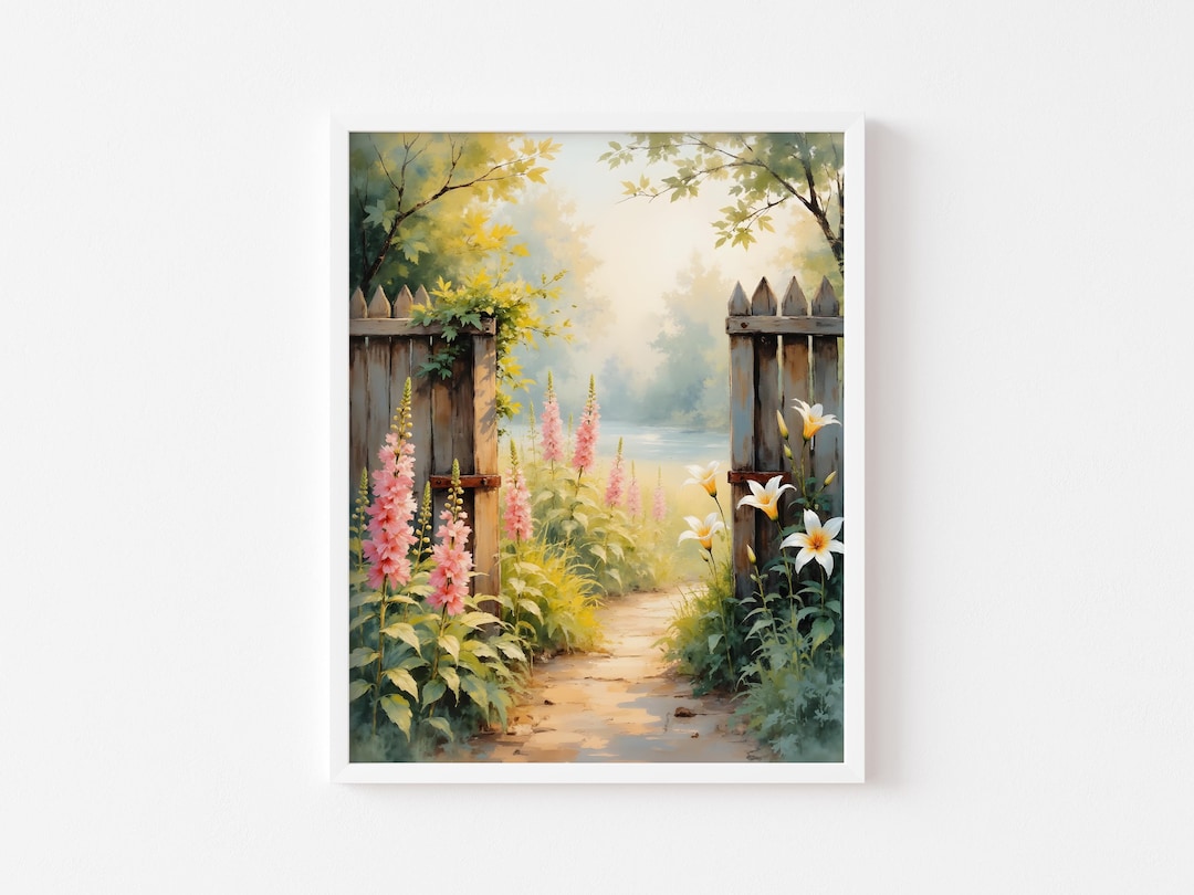 Rustic Garden Path Painting – Cottagecore Floral Landscape (digital ...