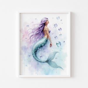 Printable Mermaid Wall Art - Enchanting Ocean Fantasy Poster, Watercolor Sea Beauty, Dreamy Whimsical Decor, Digital Download Wall Print 442