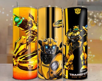 Transformers Bumblebee Tumbler Wrap PNG | 20oz Skinny Sublimation Design | Autobot Movie Cup Wrap | Digital Download