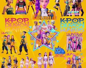 Paquete PNG de Cazadores de Demonios K-Pop / Personajes de Rumi, Mira, Zoey Huntrix / Clipart de Anime K-Pop / Descarga digital / Pegatinas PNG lindas de K-Pop