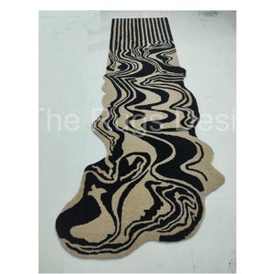 Stylish Melting Black & Beige Irregular Shape Runner Hand-Tufted Handmade Area Rug 100% Wool Carpet for Home, Hallway, Bedroom Customize Rug