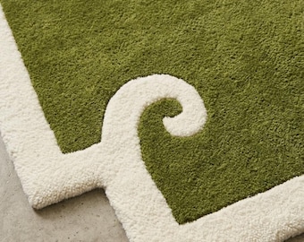 Hand Tufted Green Wool Area Rug | Hand Tufted Modern Abstract Border Rug for Living Room, Bedroom, Kitchen, Nursery, Entryway | Custom Rug