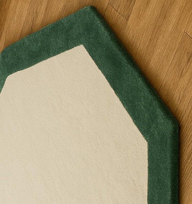 10X10 Octagon Hand Tufted Area Rug Cream With Green Border | Modern ...