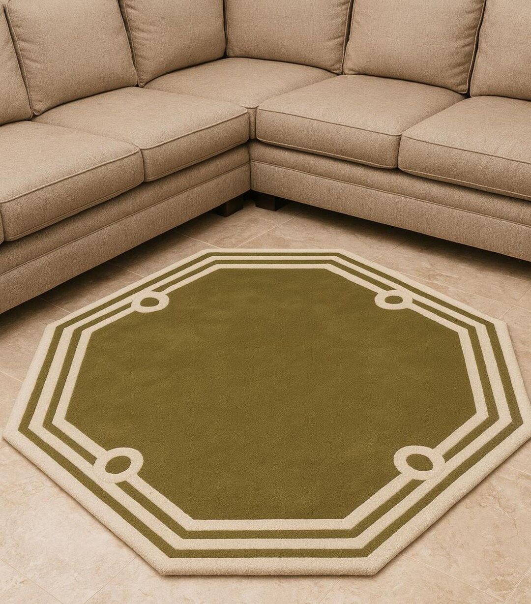 9X9 Gifts Area Rug Olive Green With Cream Border | Living Room Rug ...