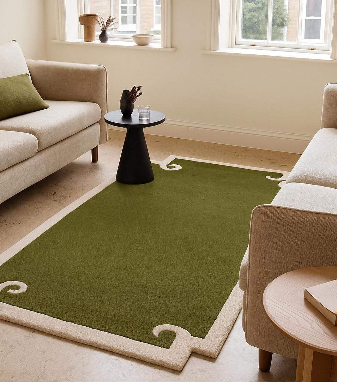 Rug for Bedroom, Floor Covering, Nordic Knots, Handmade Carpet, Green ...