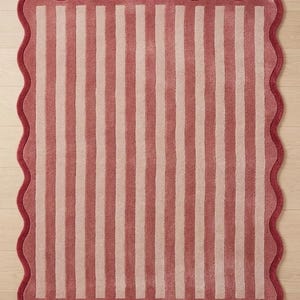 Scalloped Stripe Area Rug, Wavy Border Rug, Modern Handmade Wool Rug, Pink Cream Living Room Rug, Bedroom Carpet, Soft Rugs Custom Size Rug image 20