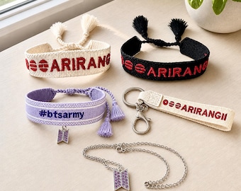 Bracelet tissé B*S avec breloque logo en strass violet, bracelet ajustable à pompon brodé, cadeau de concert pour les fans de l'ARMY