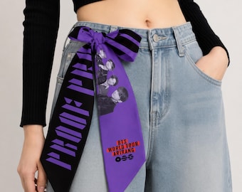 Écharpe mince Arirang B*S Proof World Tour, cravate en satin imprimé Kp*p violet, sac bandeau multi-usage pour chapeau avec ruban, cadeau pour les fans de l'ARMÉE DE TERRE