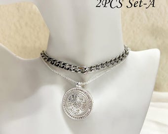 K*p0p D*m0n Hvnt*r Rvm1-ketting, stekeroorbellen, niet-aanslagvrij chirurgisch roestvrij staal, hanger meisjessieraden, set oorbellen en ketting