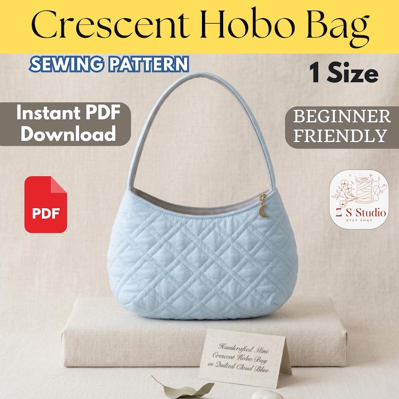 Crescent Hobo Bag Sewing Pattern PDF, Slouchy Shoulder Bag Pattern ...