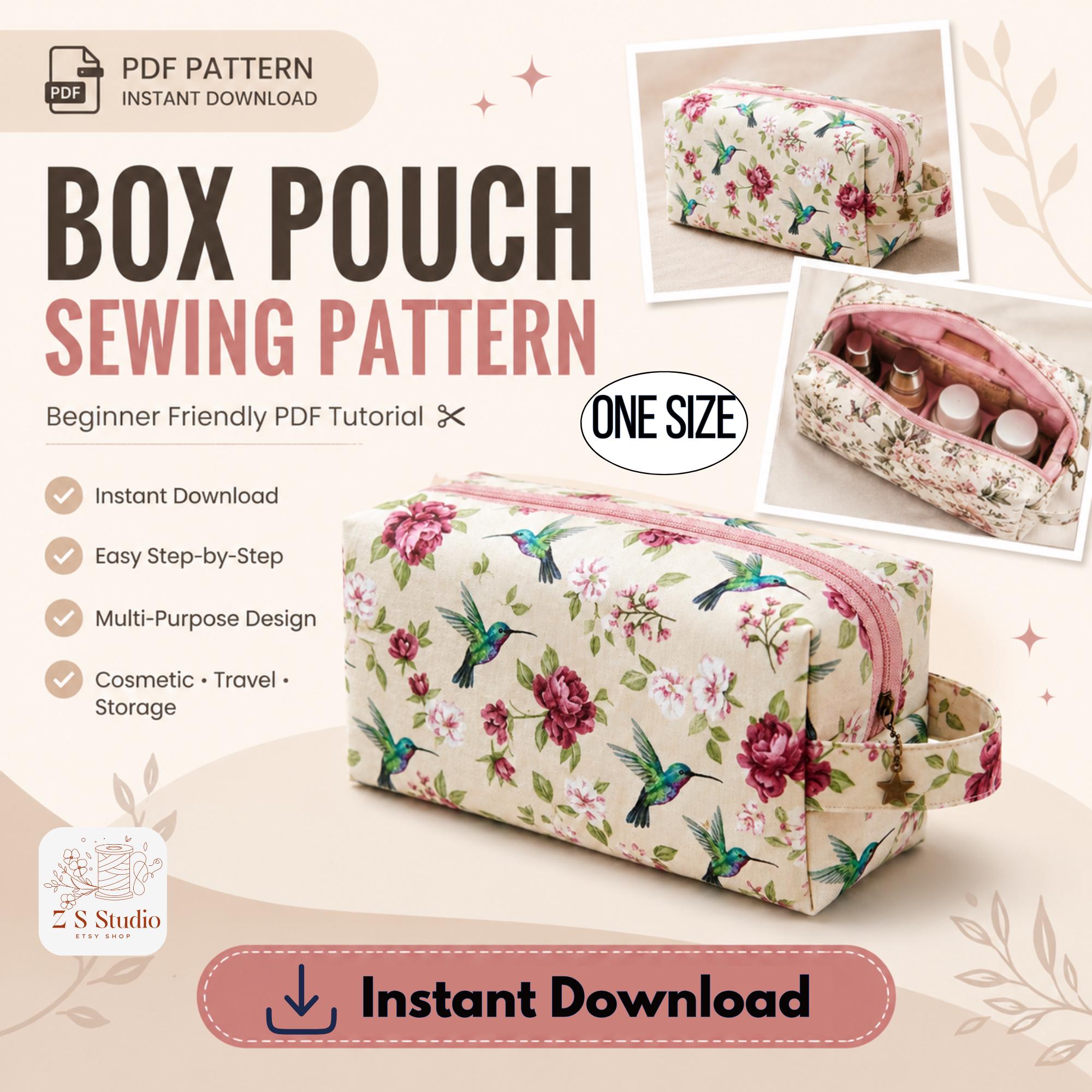 Multi Purpose Box Pouch Sewing Pattern PDF | Boxy Zipper Bag Tutorial ...