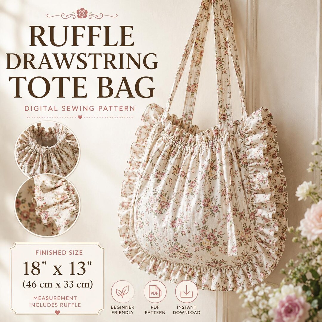 Ruffle Tote Bag Sewing Pattern PDF | Drawstring Summer Tote Tutorial ...