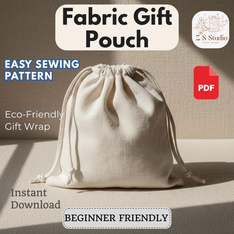 Drawstring Gift Bag Sewing Pattern PDF, Reusable Fabric Pouch Tutorial ...