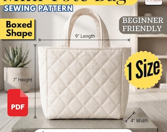 Modern Mini Tote Sewing Pattern PDF, Structured Boutique Book Bag, Minimal Lined Fabric Handbag