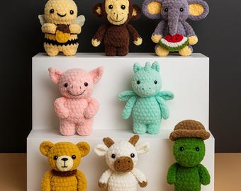 Amigurumi Crochet Animal Pattern Bundle, Beginner Plush Toy (PDF Pattern)