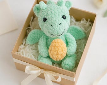 Crochet Dragon Holding Yellow Egg Amigurumi Pattern, Beginner Friendly Plush Toy (PDF Pattern)
