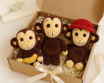 Ensemble de motifs Amigurumi au crochet, singe drôle, peluche à faible couture (téléchargement numérique)