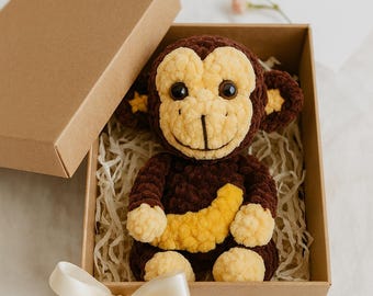 Crochet Monkey Holding Banana Pattern, Beginner Friendly Amigurumi Toy (PDF Pattern)