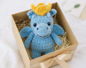 Chubby Dragon with Yellow Crown Crochet Pattern, Simple Plushie Toy (PDF)