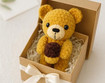 Crochet Teddy Bear Holding Honey Pot Pattern, Amigurumi Stuffed Animal (PDF)