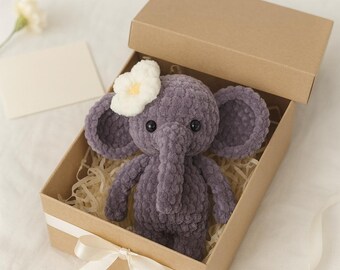 Chubby Elephant Crochet Pattern with Flower, Plushie Amigurumi (PDF)