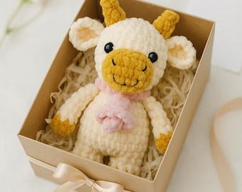 Crochet Cow with Cowbell Doll Pattern, Easy Amigurumi Stuffed Animal (PDF Pattern)