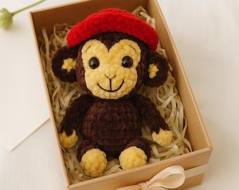 Chubby Monkey Crochet Pattern with Hat, Easy Plushie (PDF Pattern)
