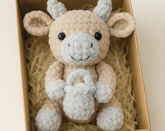 Crochet Cow Holding Milk Bucket  Amigurumi Pattern, Beginner Friendly Plush Toy (PDF Pattern)