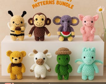 Animal Amigurumi Crochet Pattern Bundle, Bumblebee, Monkey, Elephant Crochet (PDF Pattern)