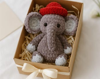 Elephant with Red Hat Amigurumi Crochet Pattern, Beginner Friendly Toy (PDF Pattern)